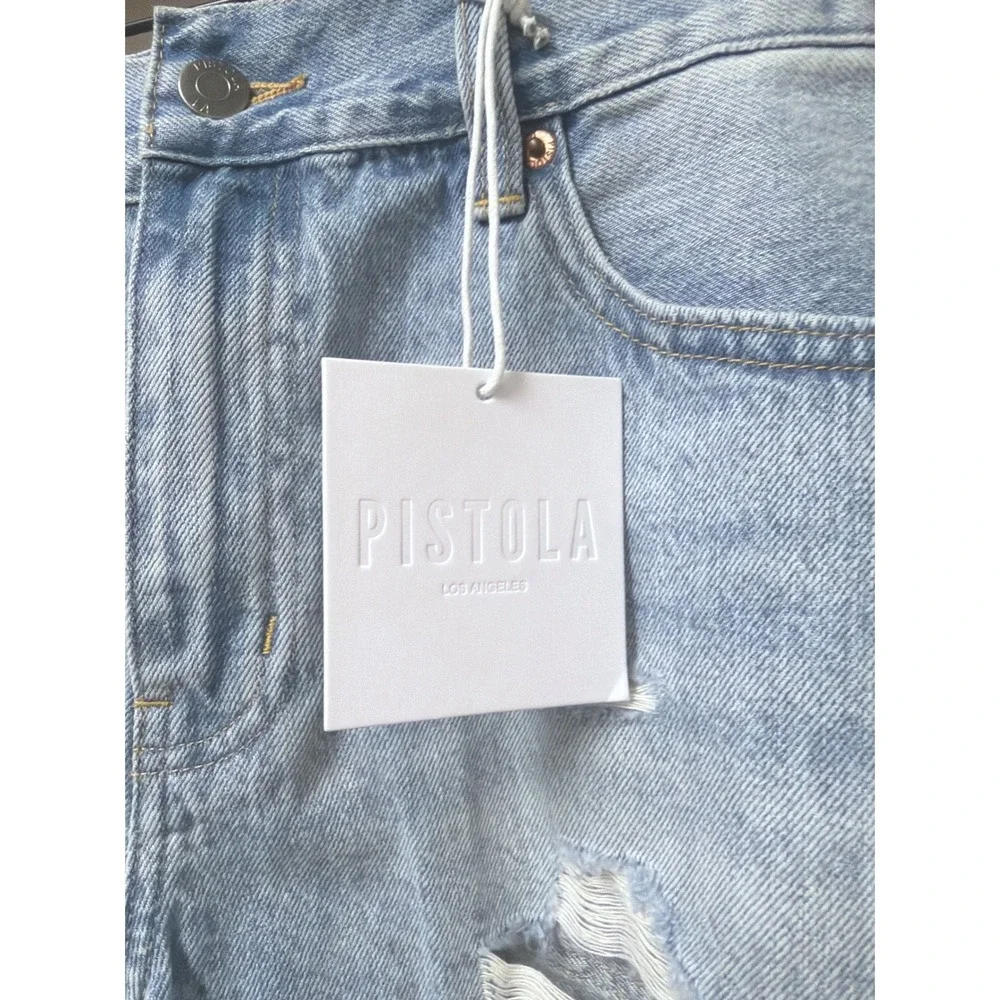 NWT Pistola‎ Distressed Denim Shorts Light Wash Frayed RW Hem 30 Festival Beachy